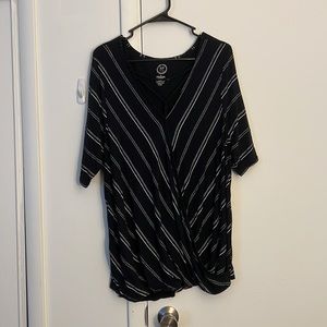 B&W Striped Wrap Illusion Shirt